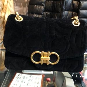 ferraegamo black velvet bag
